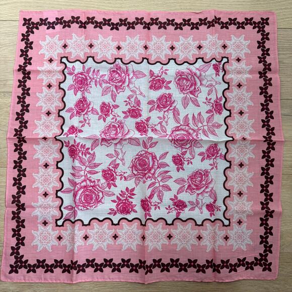 Boutique Rose Floral Organic Cotton Pink Boho Cottage Western Bandana NEW - Picture 4 of 4